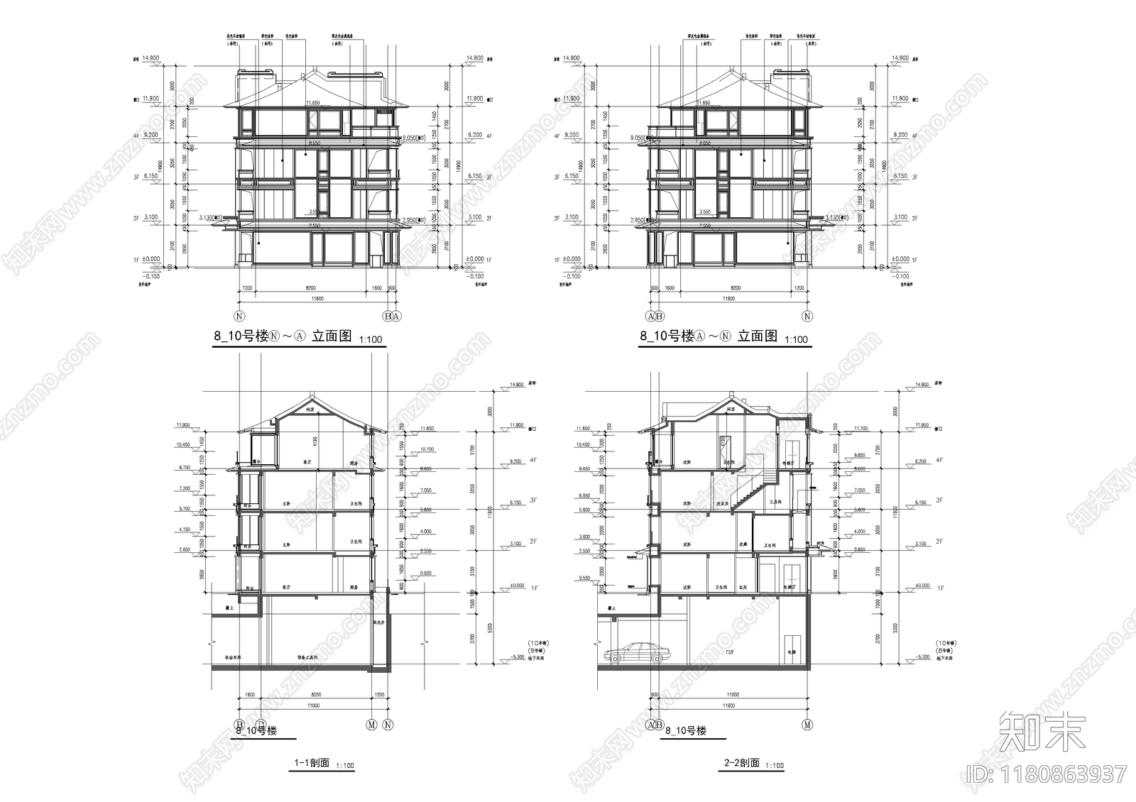 中式新中式住宅楼建筑施工图下载【ID:1180863937】