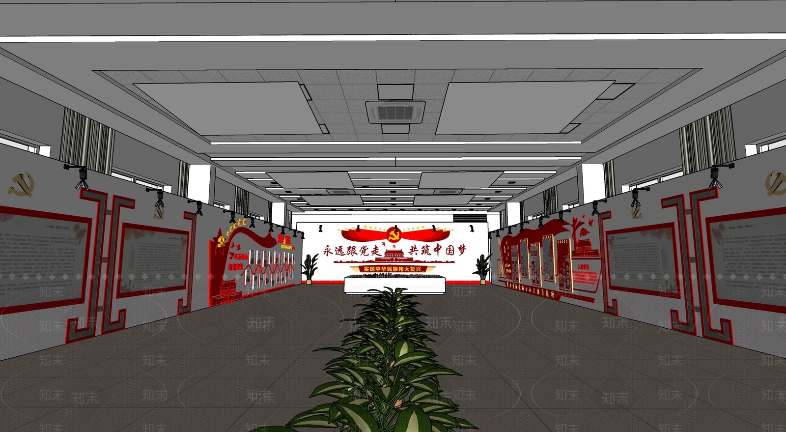 现代新中式党建展厅SU模型下载【ID:1180870007】