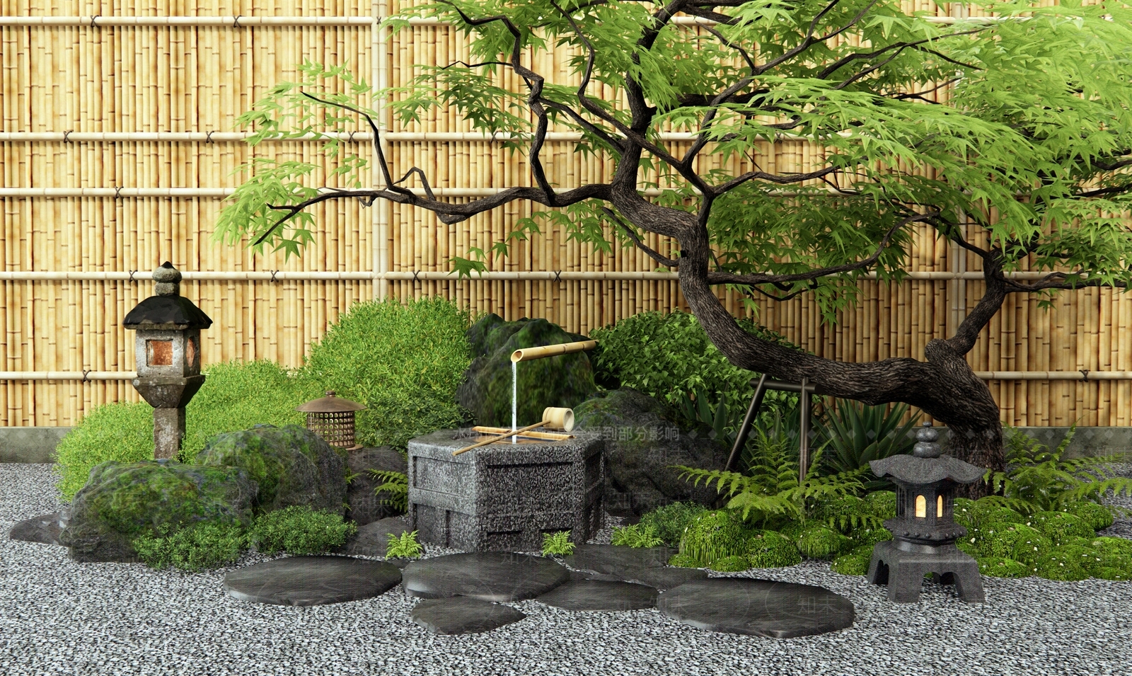 日式新中式水景SU模型下载【ID:1180898822】