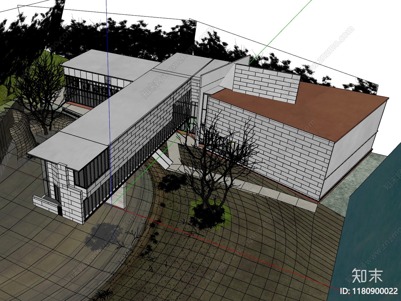 现代展览馆建筑SU模型下载【ID:1180900022】