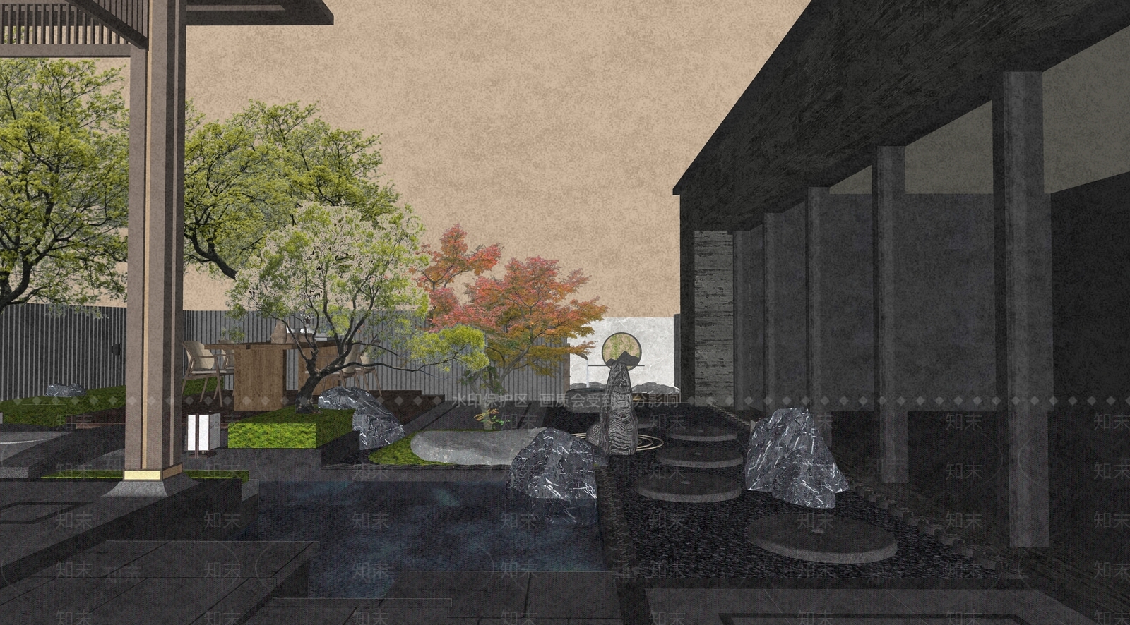 新中式现代别墅庭院SU模型下载【ID:1180903026】