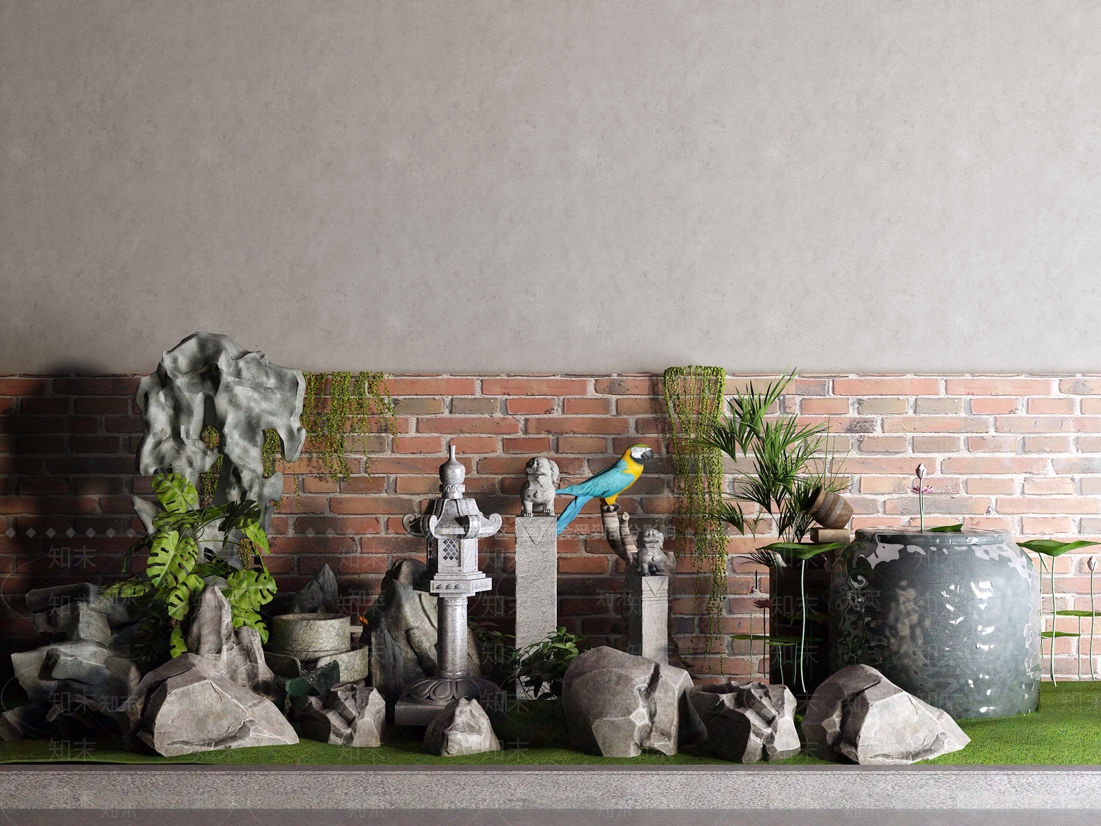 中式假山水景3D模型下载【ID:1180904290】