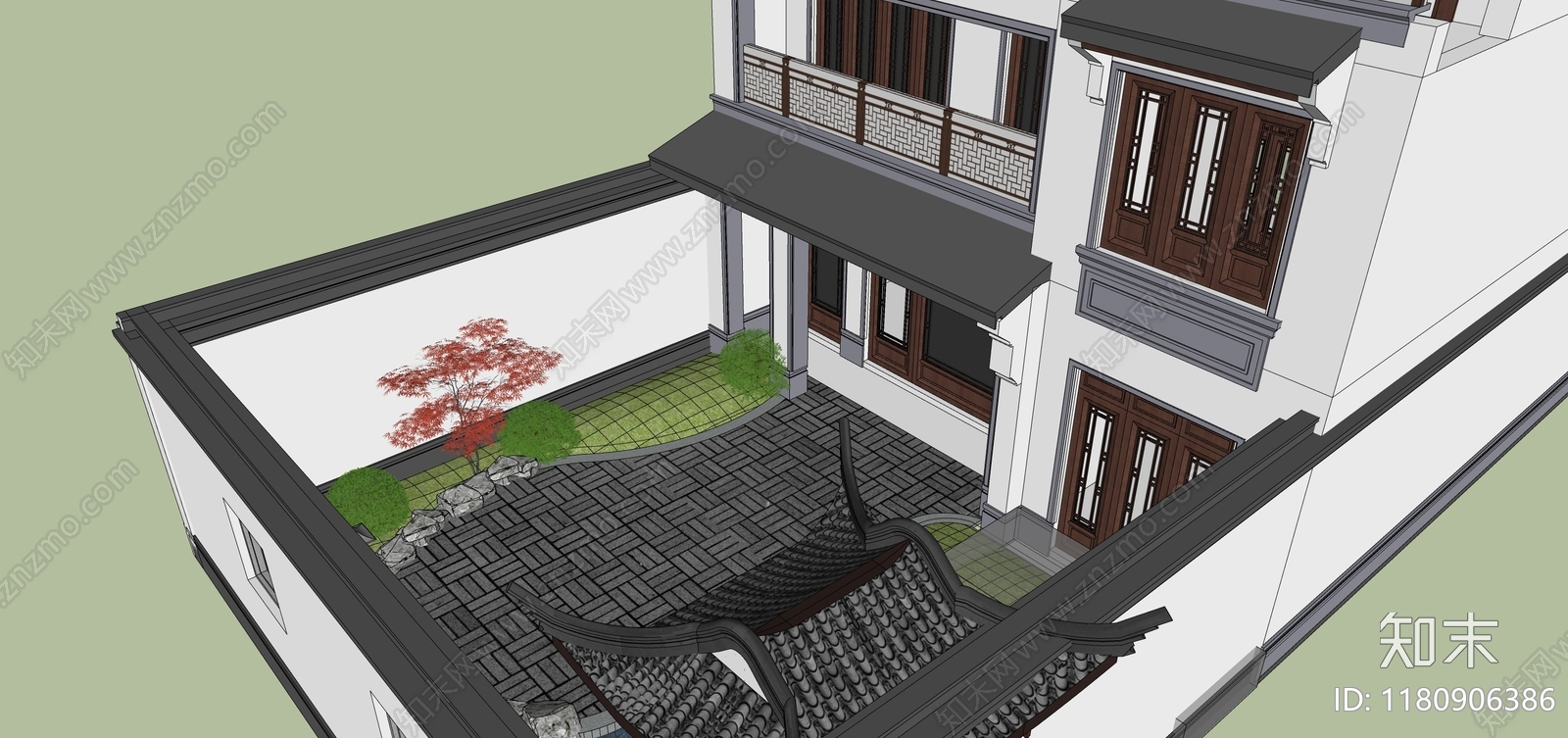 中式别墅庭院SU模型下载【ID:1180906386】
