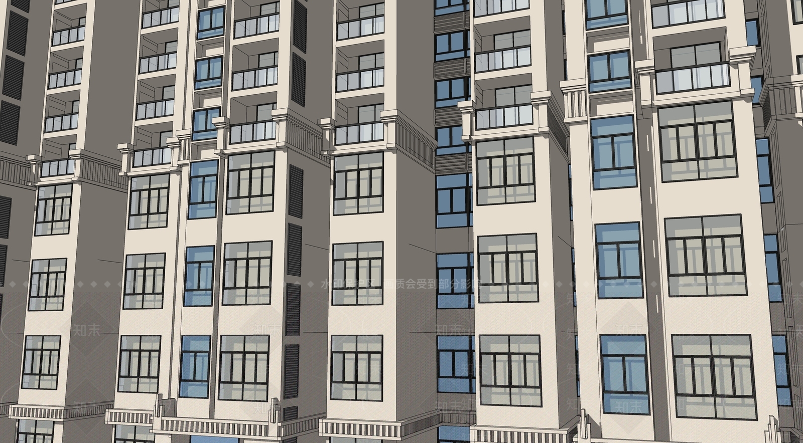 现代高层住宅SU模型下载【ID:1180912361】