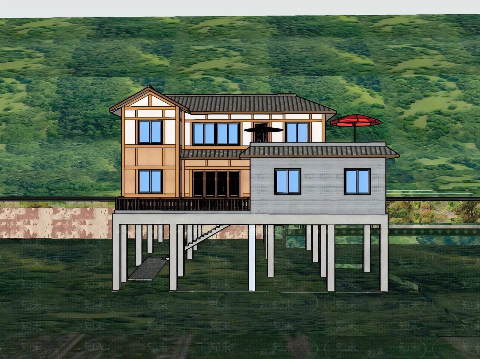 中式乡村民房SU模型下载【ID:1180914599】