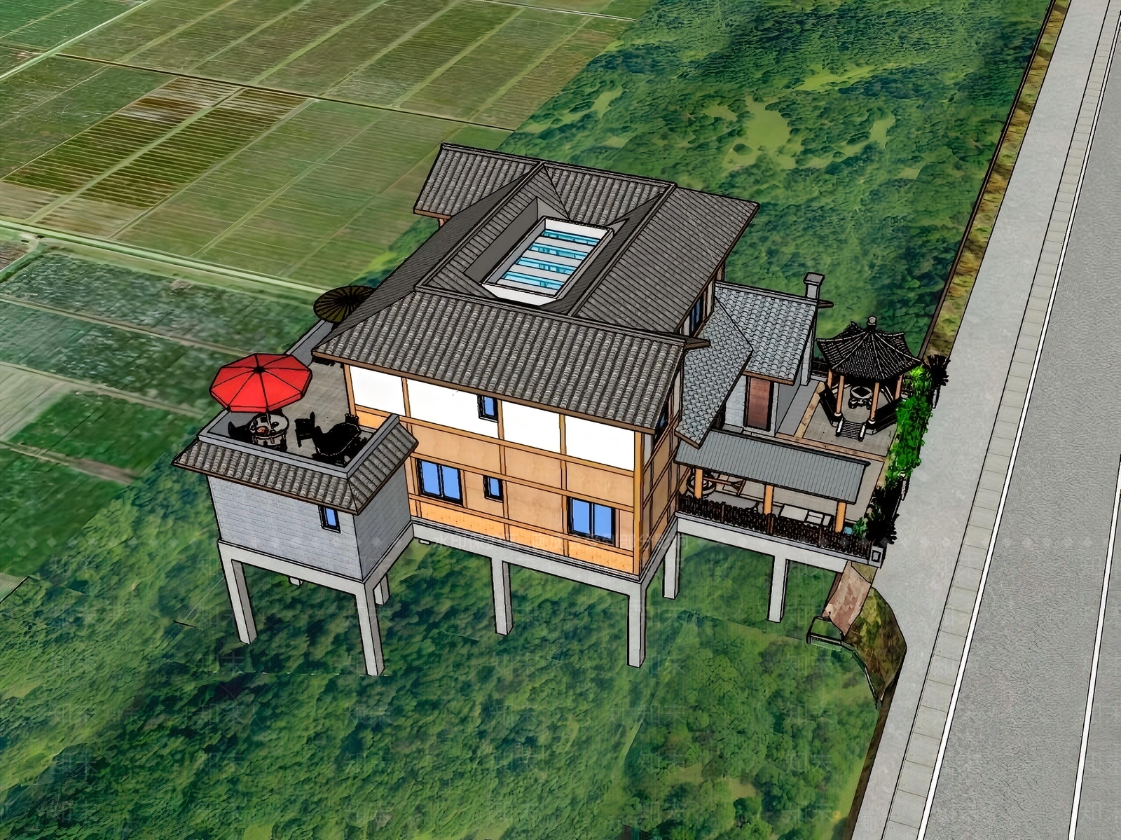 中式乡村民房SU模型下载【ID:1180914599】