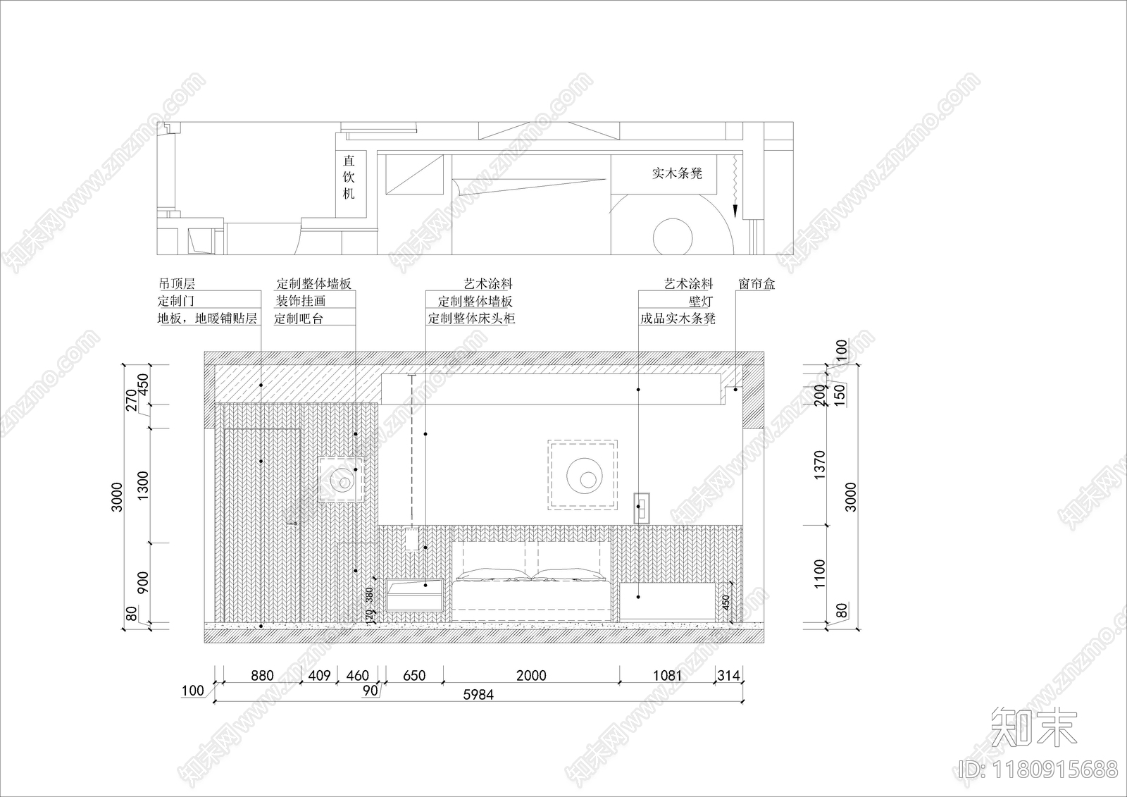 现代卧室cad施工图下载【ID:1180915688】