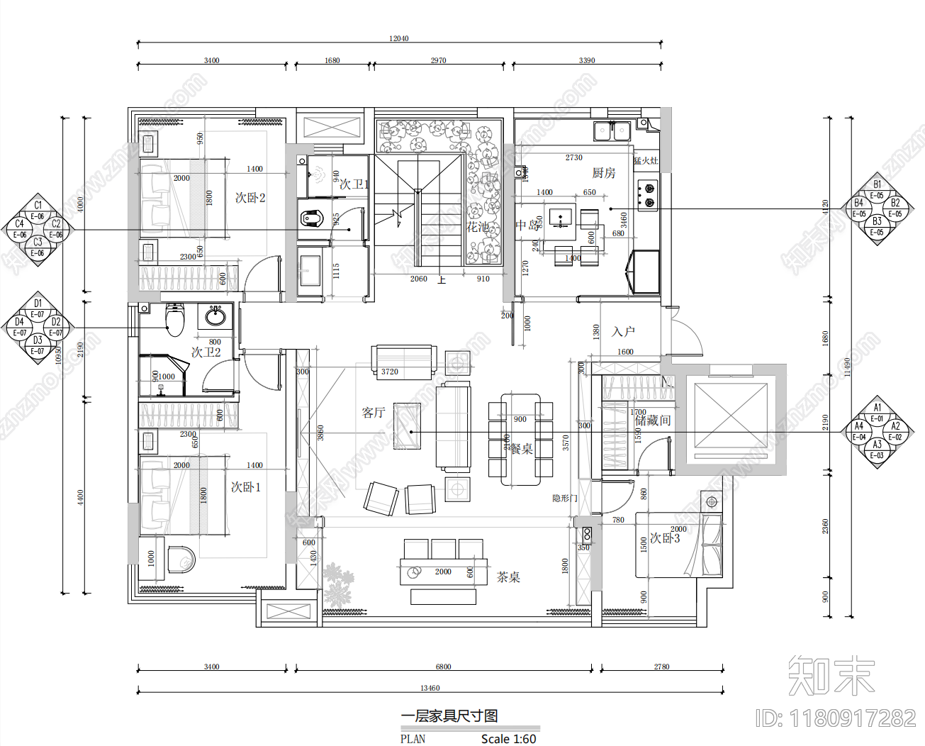 别墅cad施工图下载【ID:1180917282】