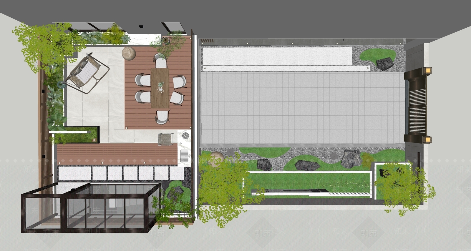 现代禅意别墅庭院SU模型下载【ID:1180923640】