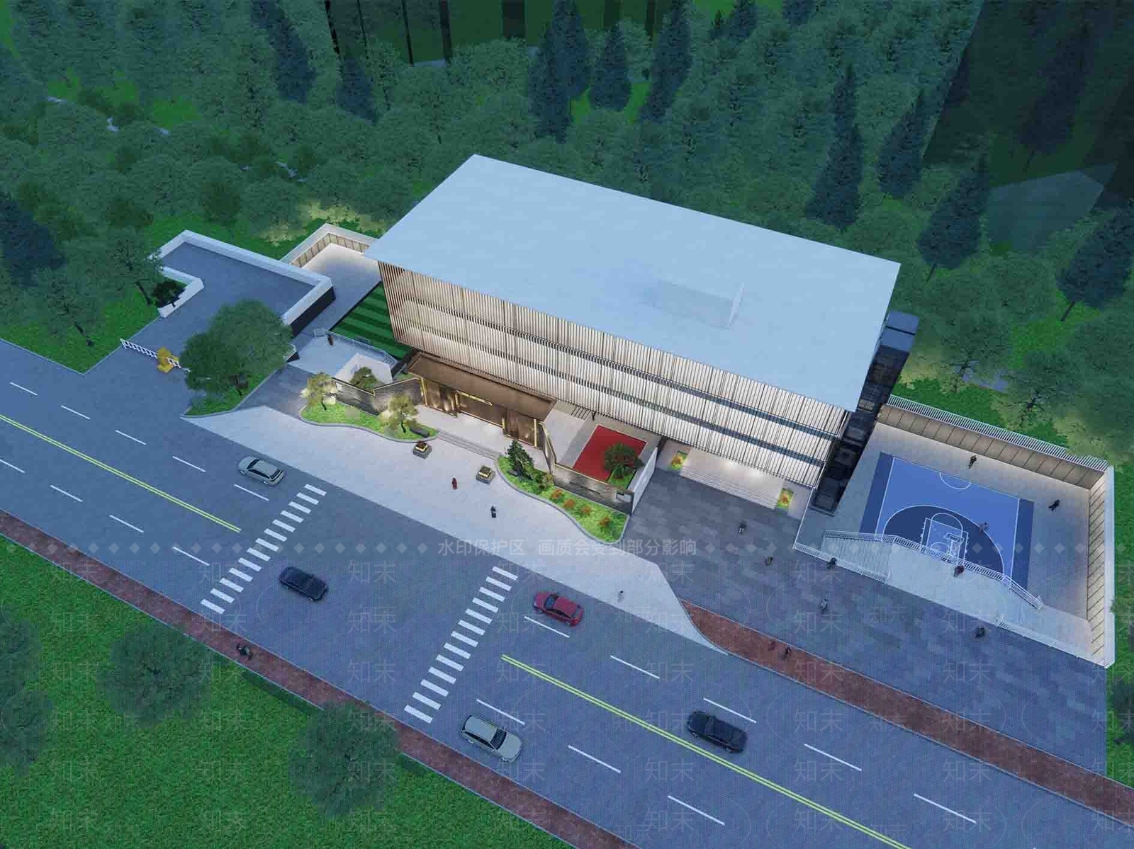 现代新中式商场建筑SU模型下载【ID:1180927926】