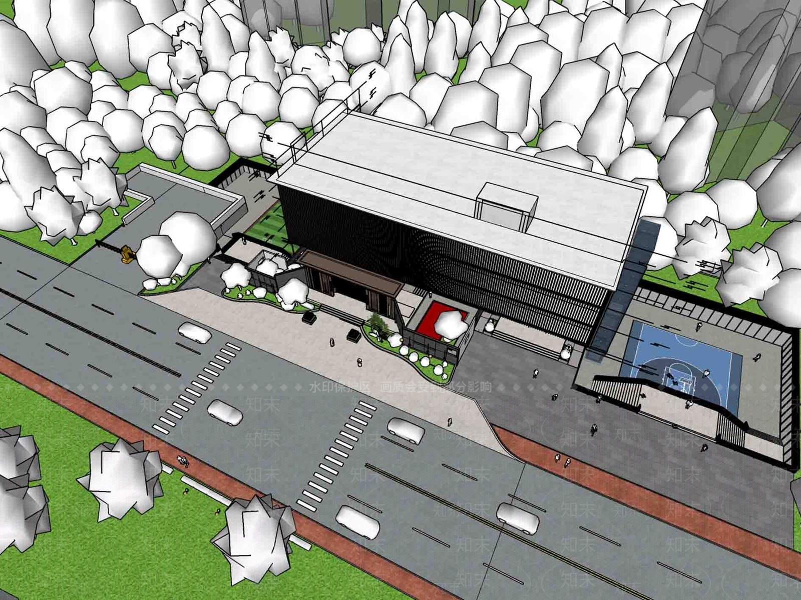 现代新中式商场建筑SU模型下载【ID:1180927926】
