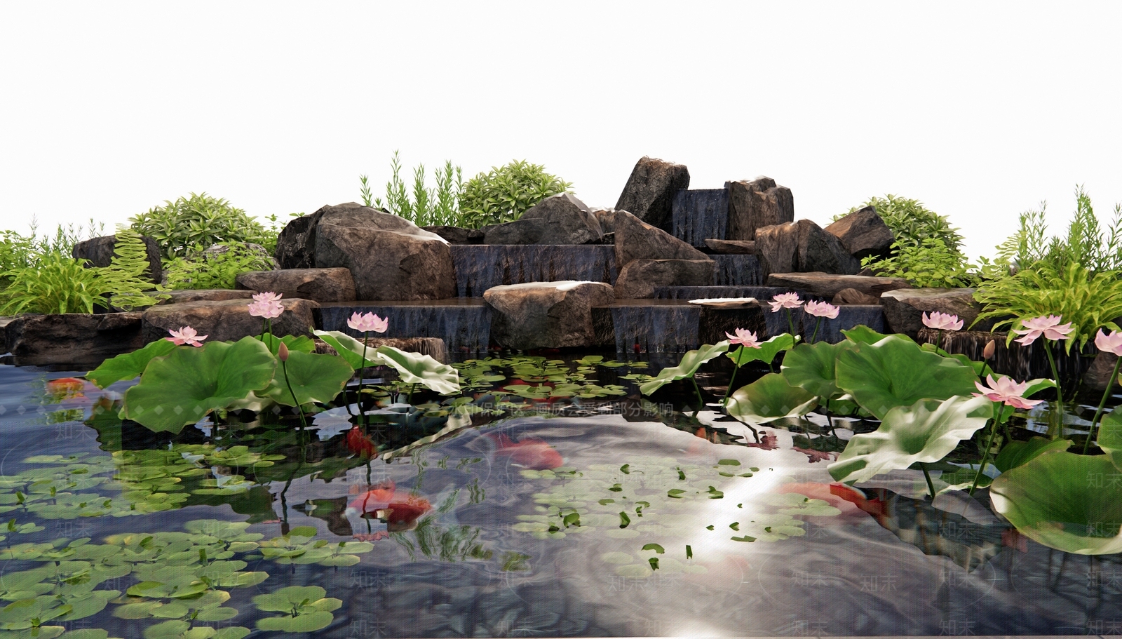 现代新中式假山水景3D模型下载【ID:1180927625】