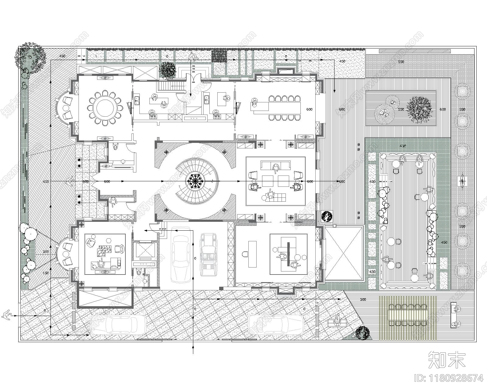 现代庭院cad施工图下载【ID:1180928674】