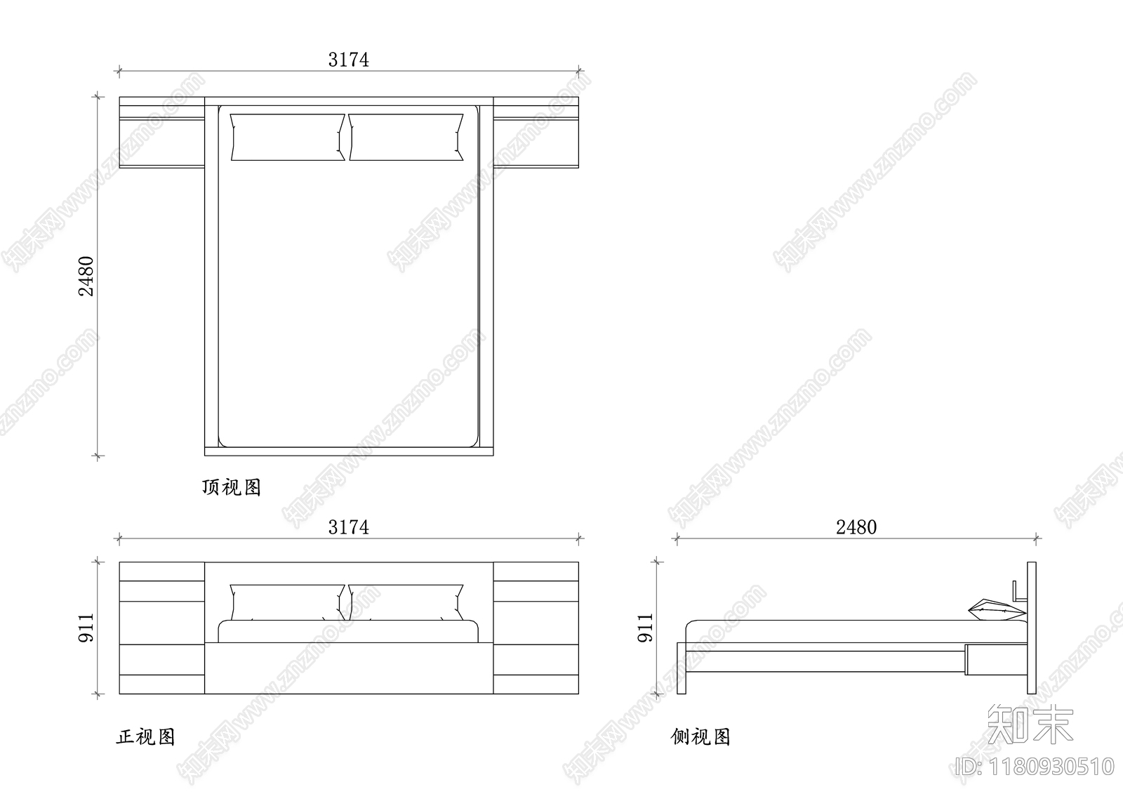 现代床施工图下载【ID:1180930510】