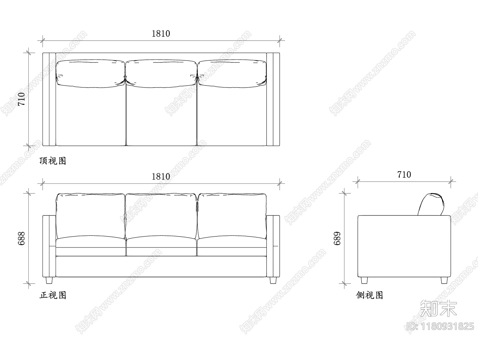 现代沙发cad施工图下载【ID:1180931825】