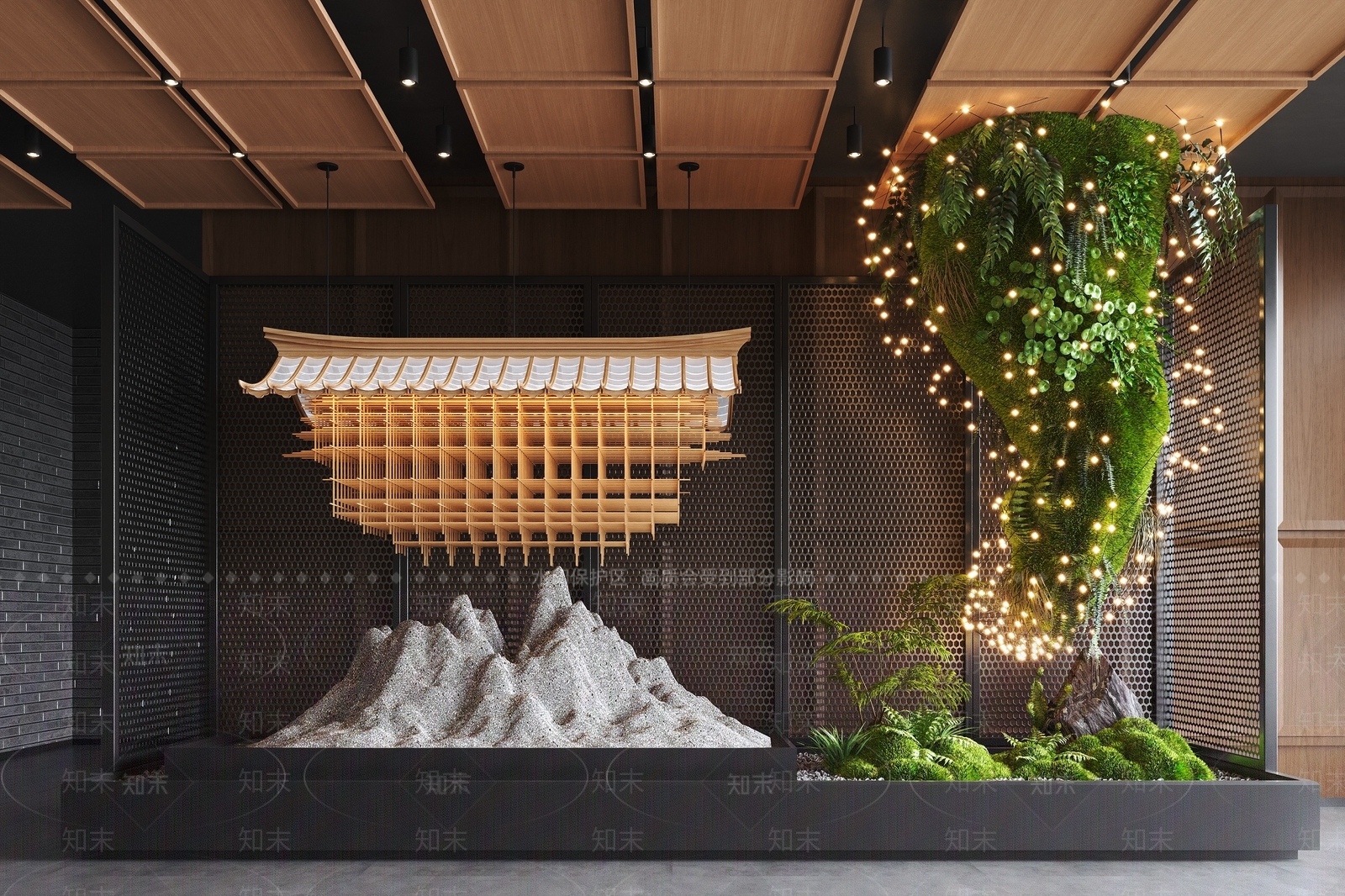 新中式室内景观3D模型下载【ID:1180939820】