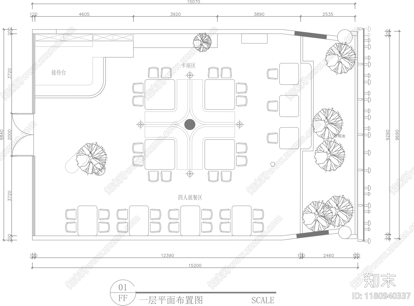 现代咖啡厅cad施工图下载【ID:1180940337】