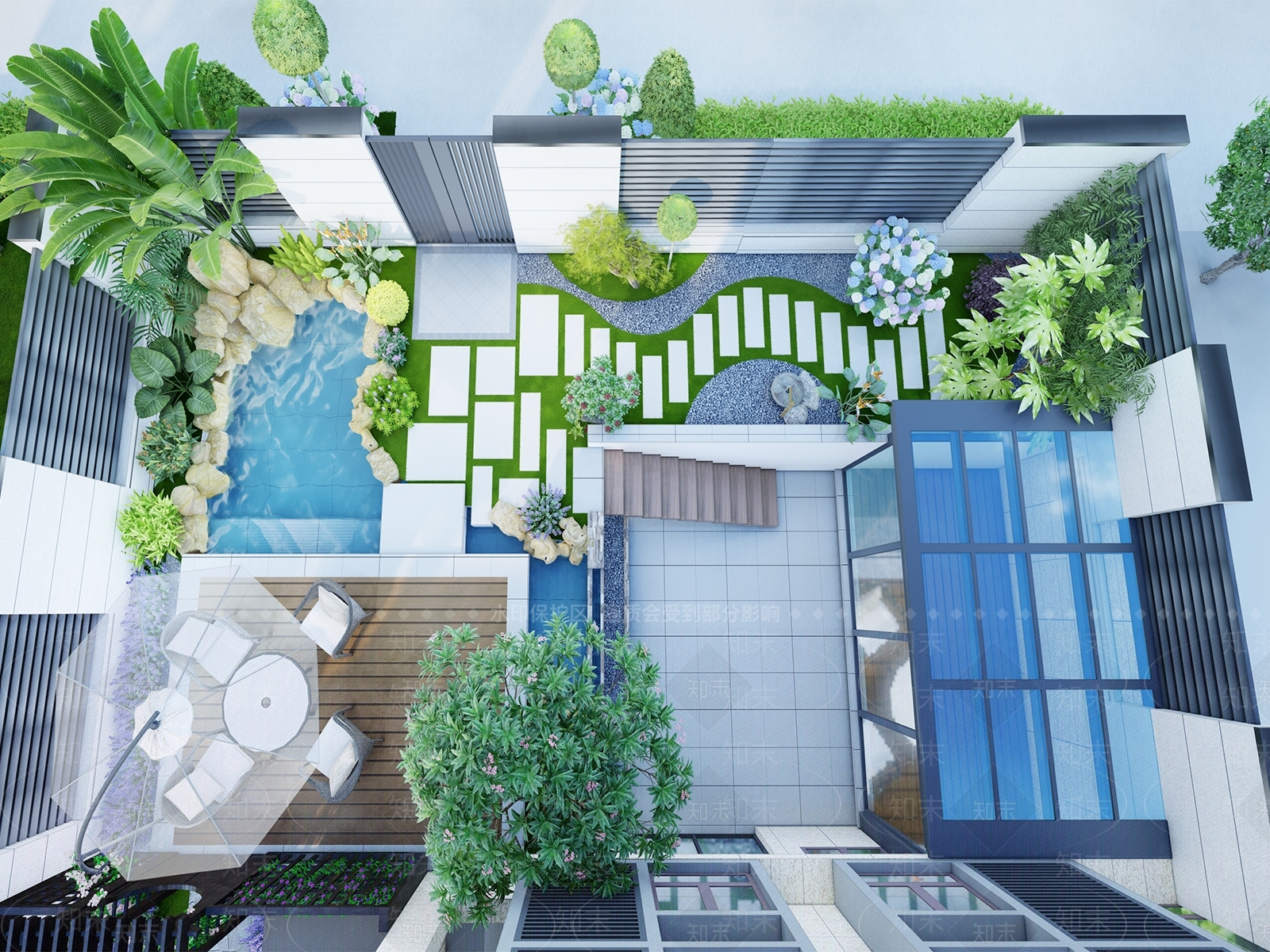 现代别墅庭院SU模型下载【ID:1180943089】