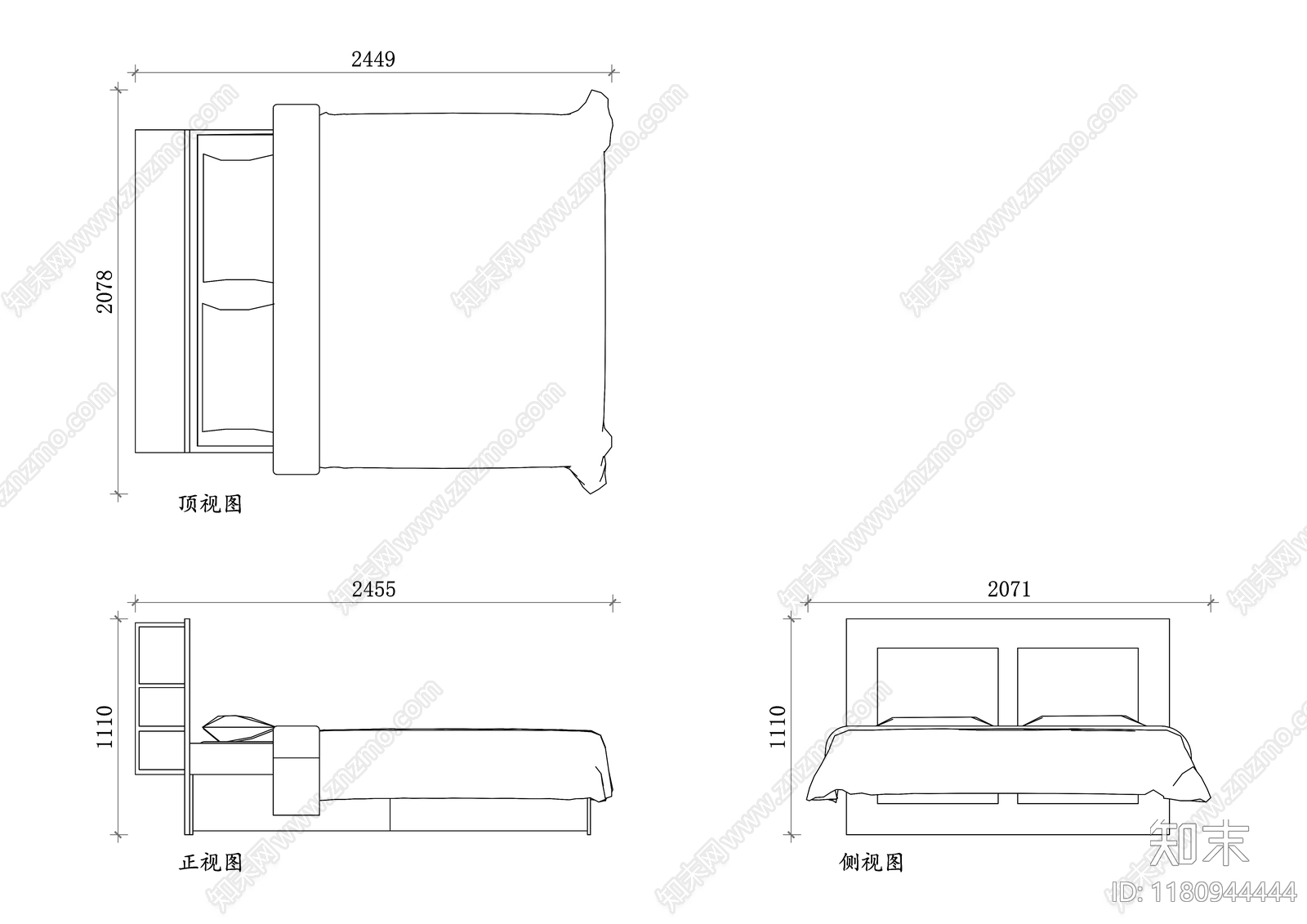 现代床cad施工图下载【ID:1180944444】