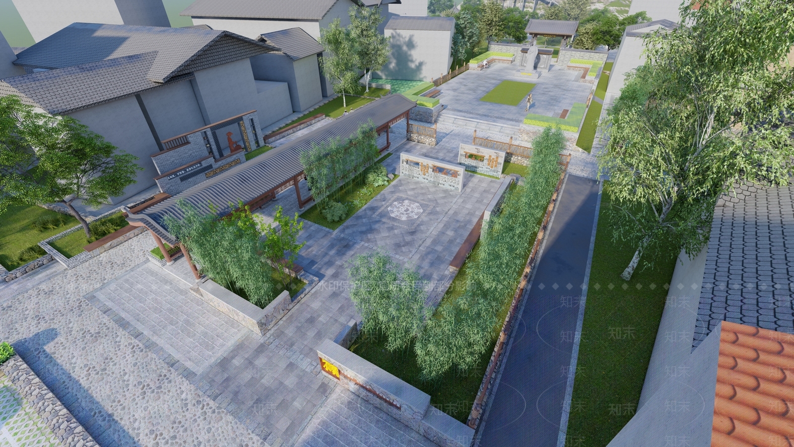 中式新中式乡村公园SU模型下载【ID:1180962123】