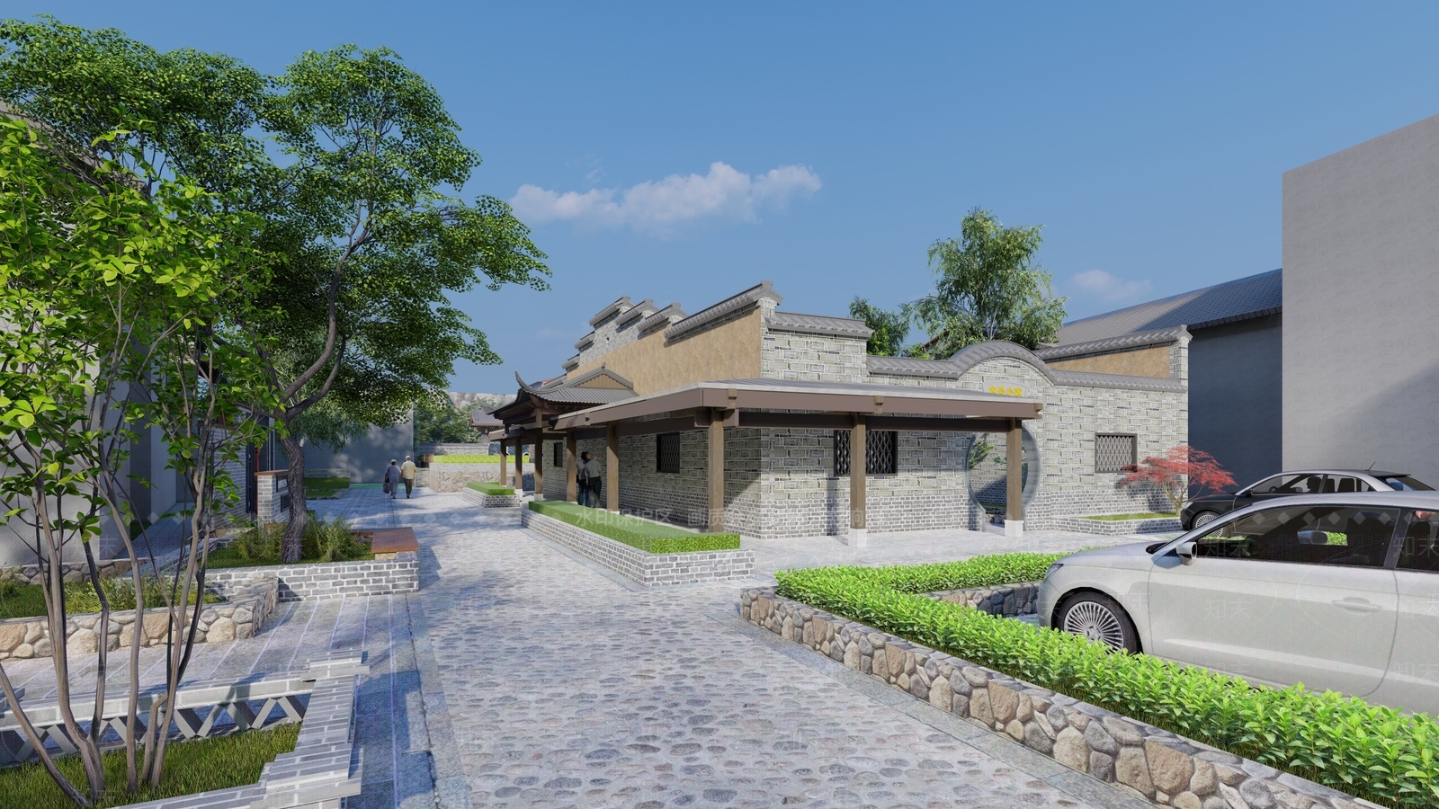 中式新中式乡村公园SU模型下载【ID:1180962123】