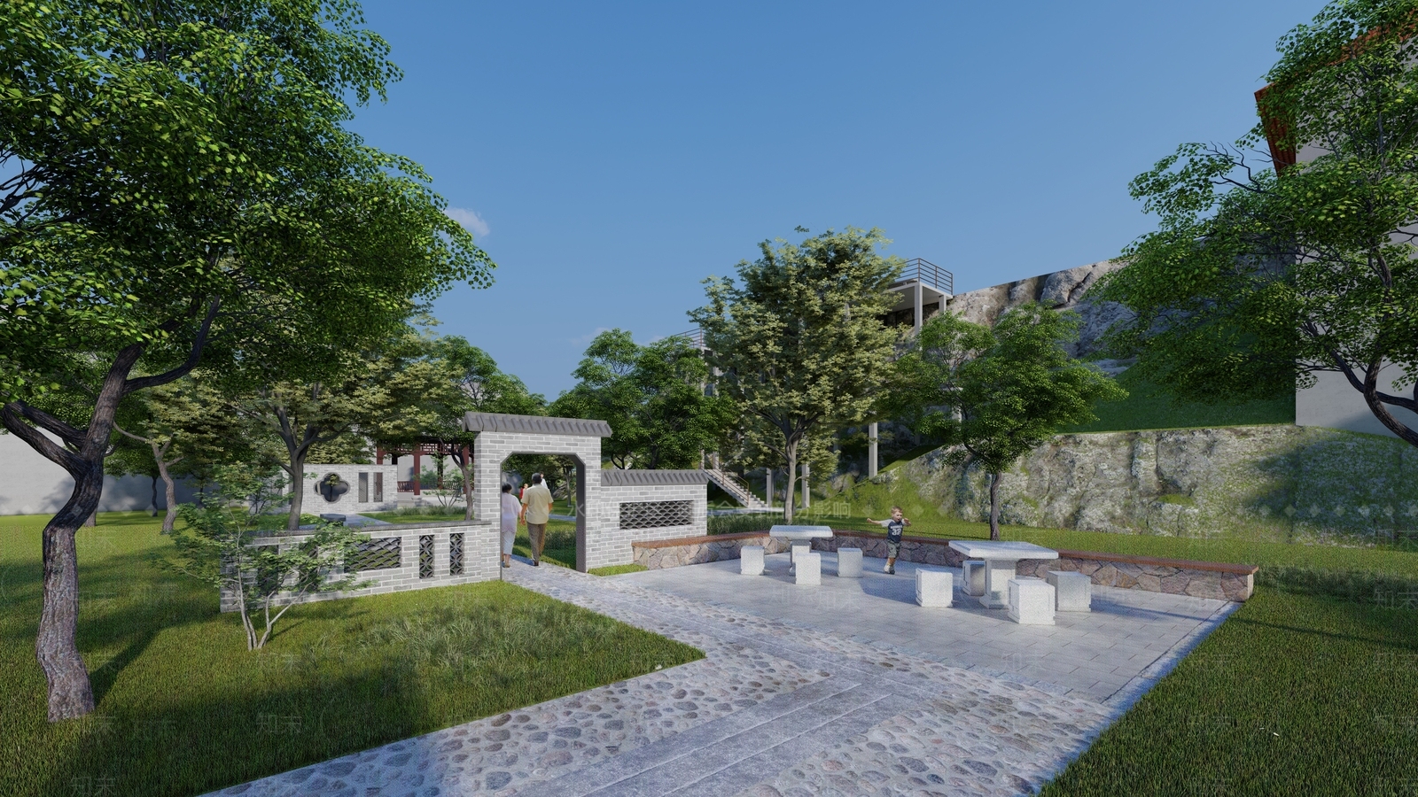 中式新中式乡村公园SU模型下载【ID:1180962123】