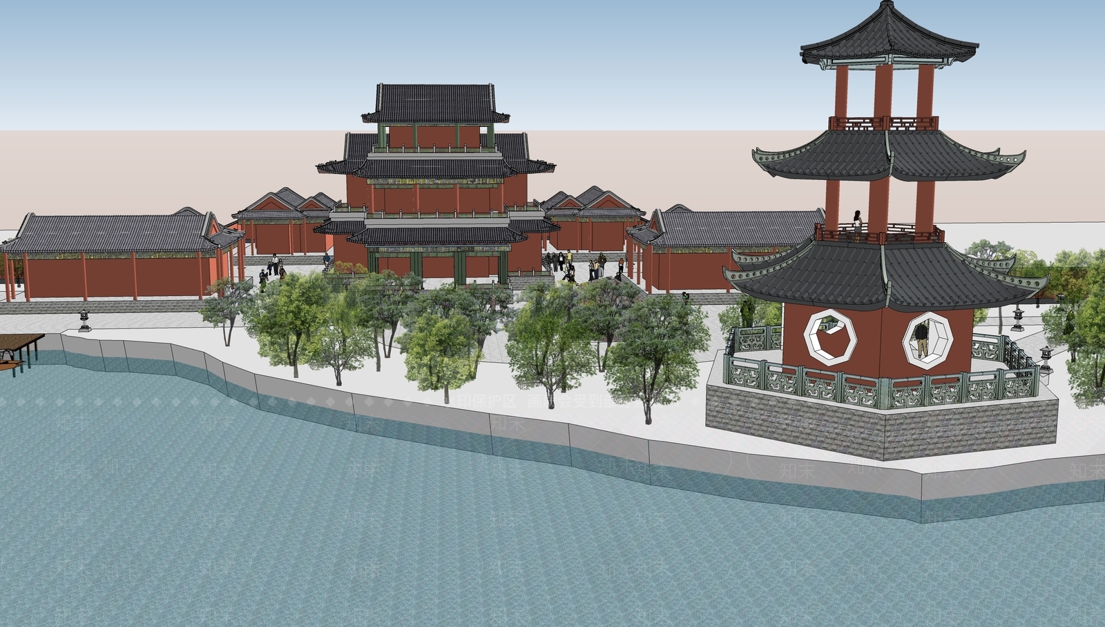 新中式景观公园SU模型下载【ID:1180964014】
