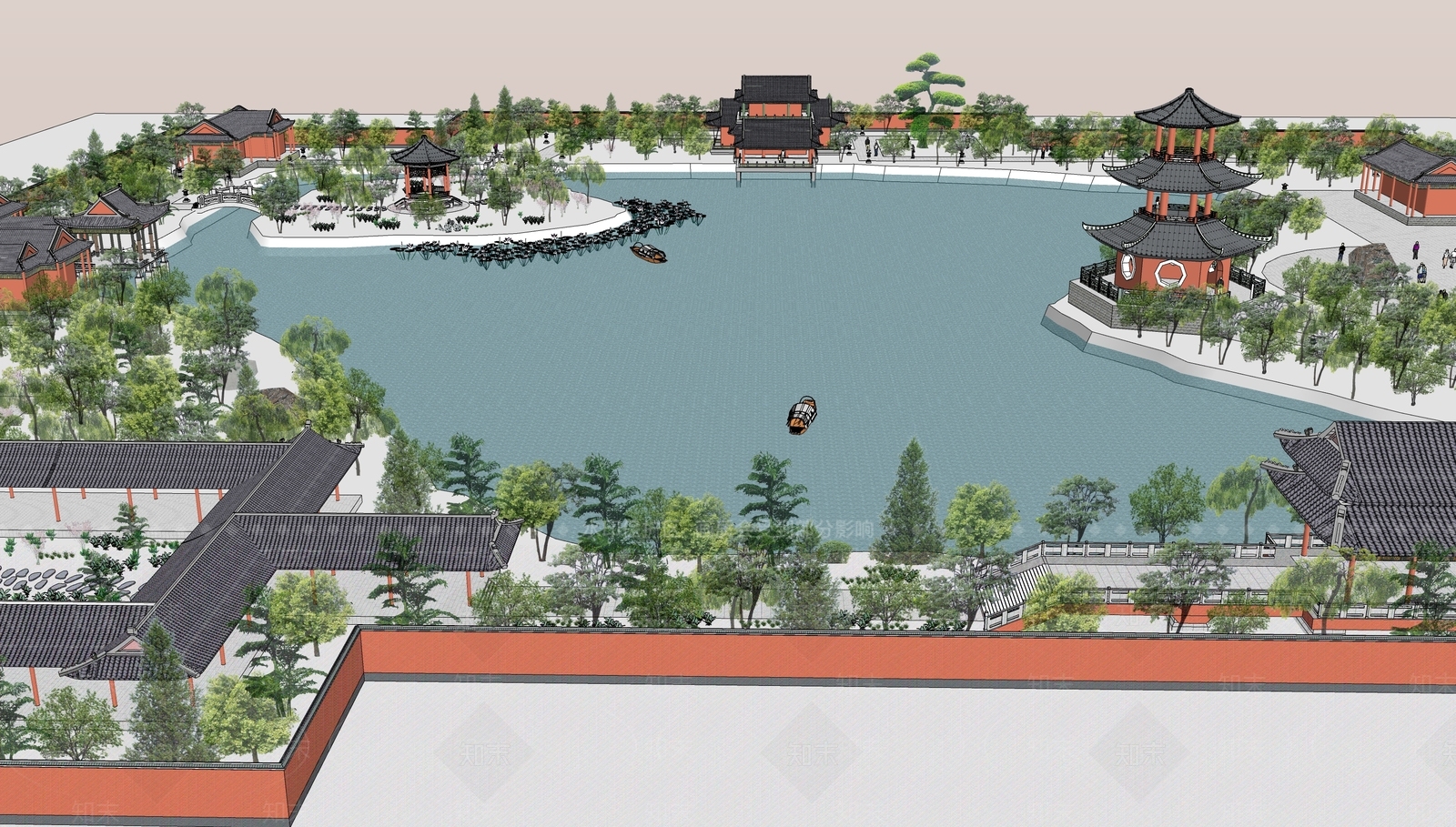 新中式景观公园SU模型下载【ID:1180964014】