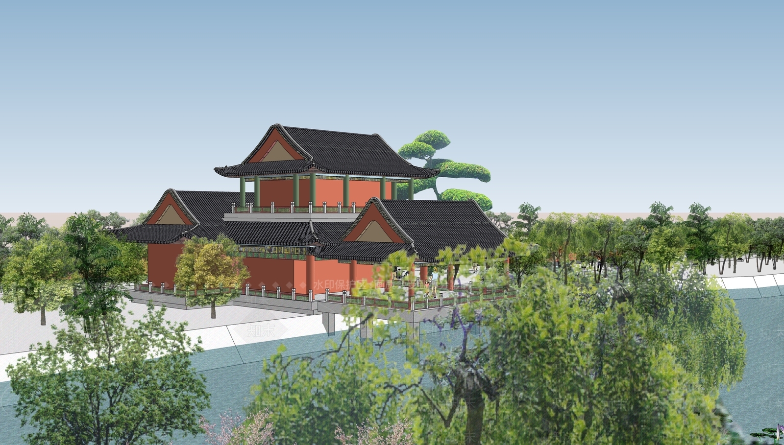 新中式景观公园SU模型下载【ID:1180964014】