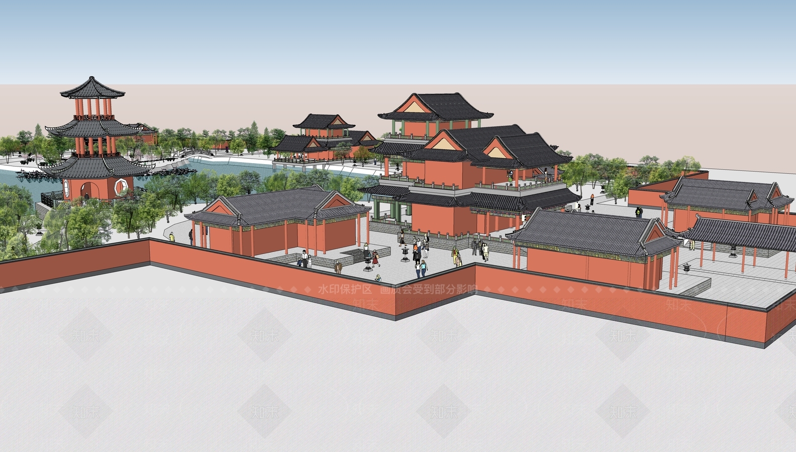 新中式景观公园SU模型下载【ID:1180964014】