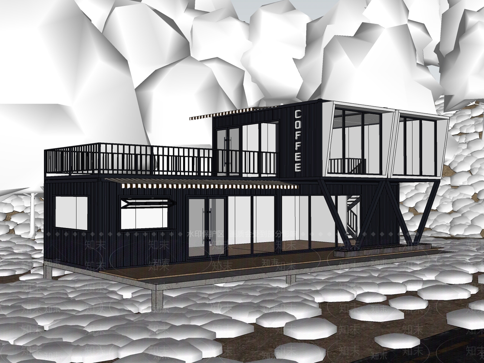 现代风格建筑SU模型下载【ID:1180966650】