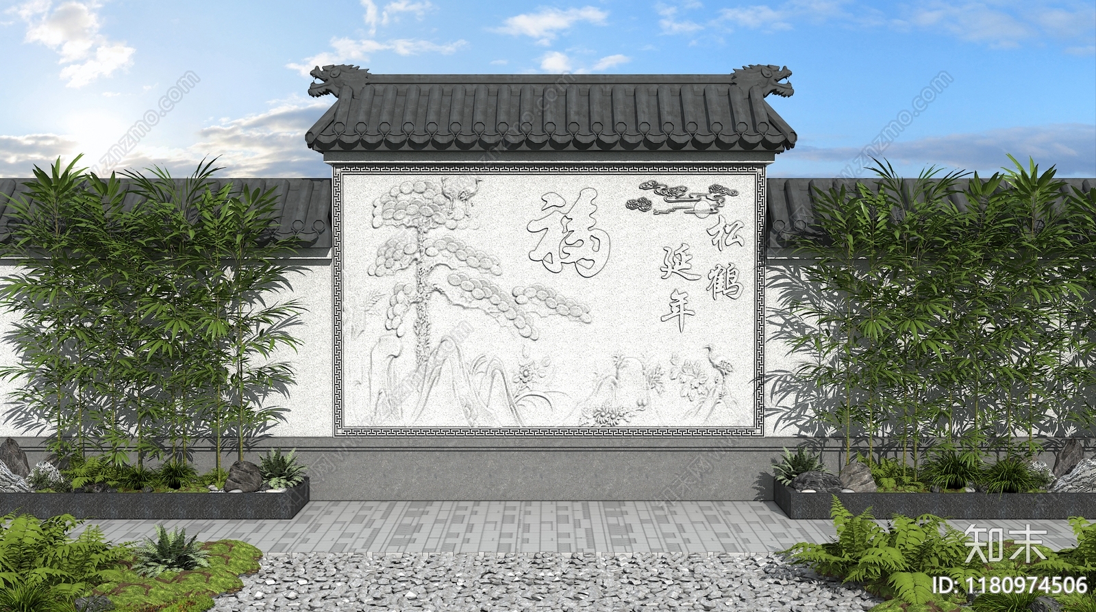 中式新中式景墙3D模型下载【ID:1180974506】