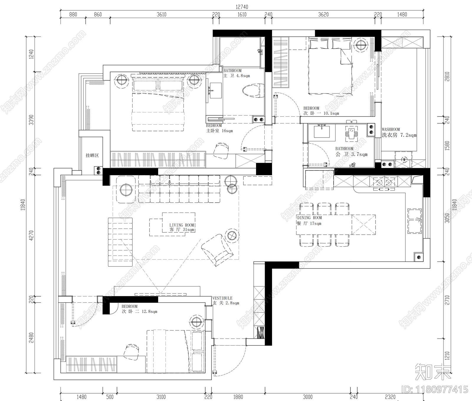 现代法式客厅施工图下载【ID:1180977415】