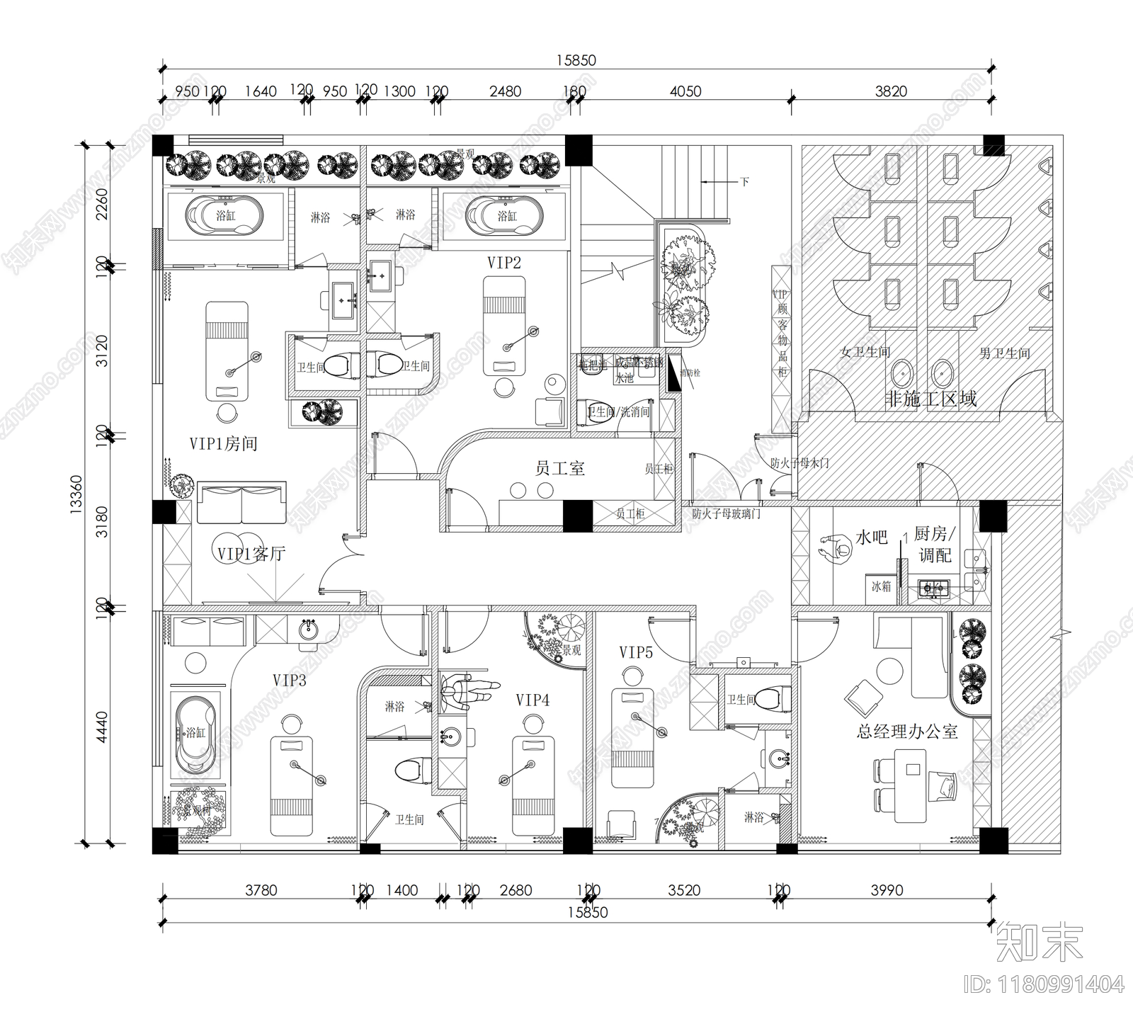 现代美容院施工图下载【ID:1180991404】