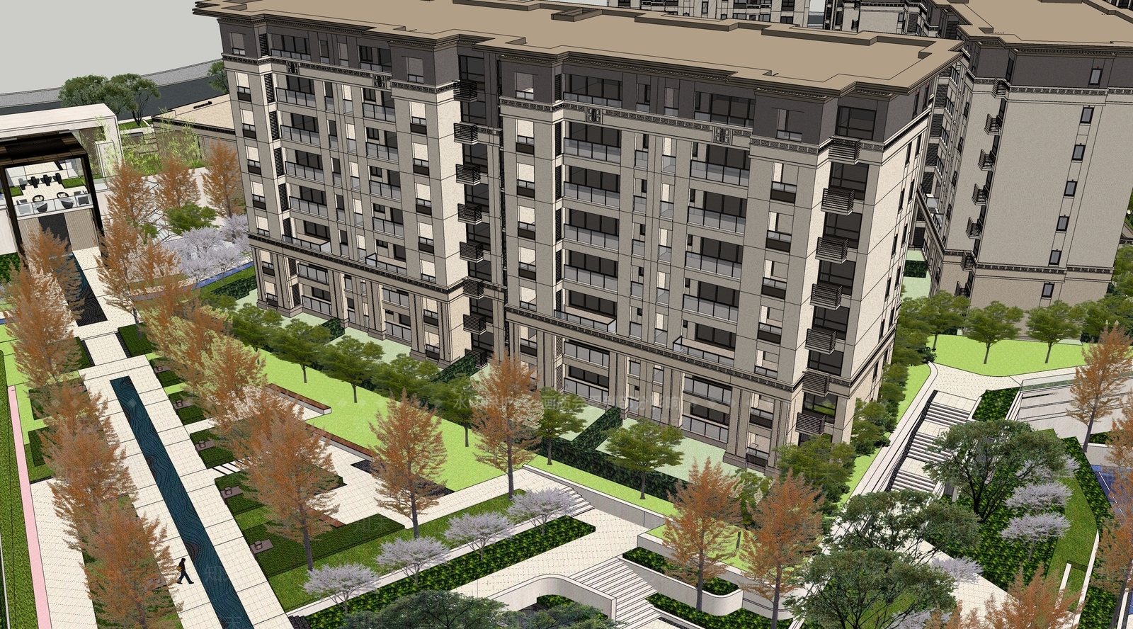 新中式中式小区建筑SU模型下载【ID:1180992563】