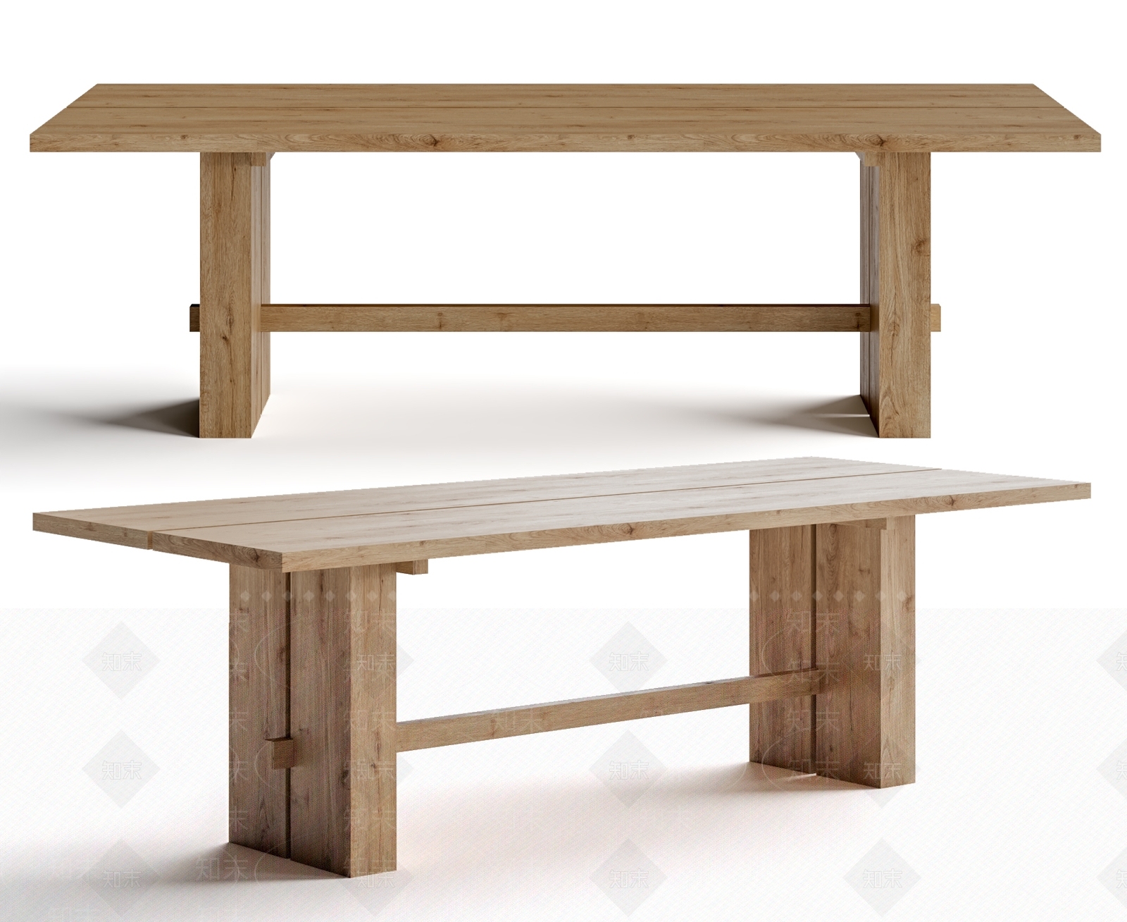 现代原木餐桌SU模型下载【ID:1181005593】