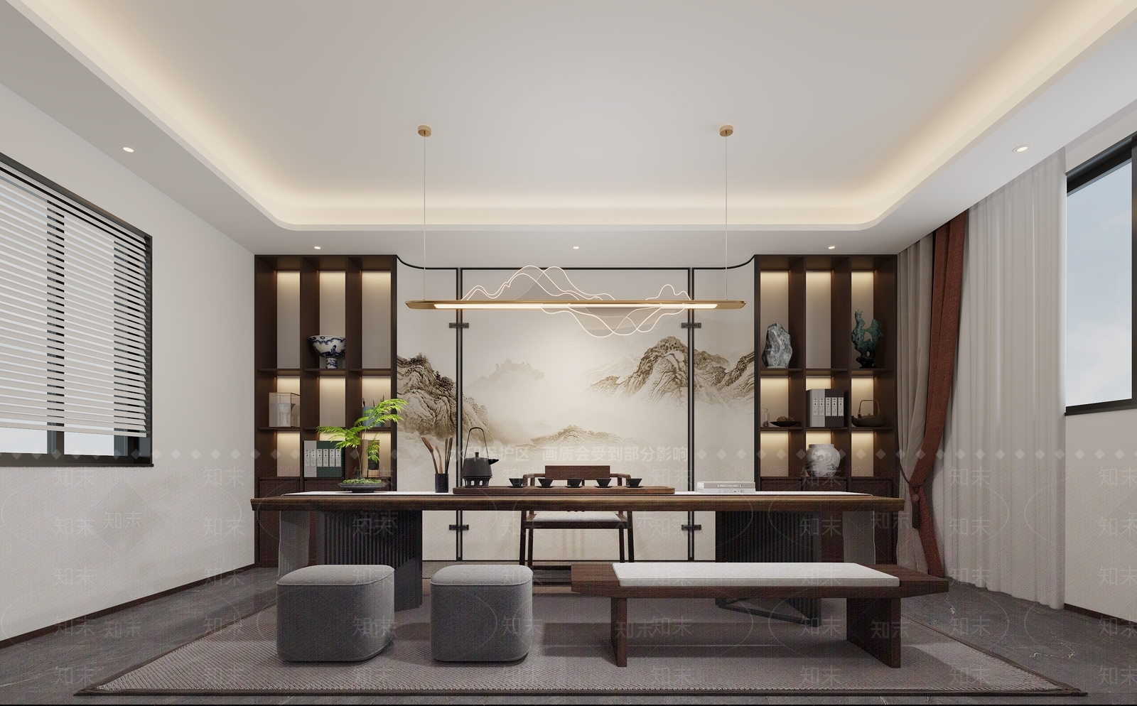 新中式书房3D模型下载【ID:1181006653】_知末3d模型网