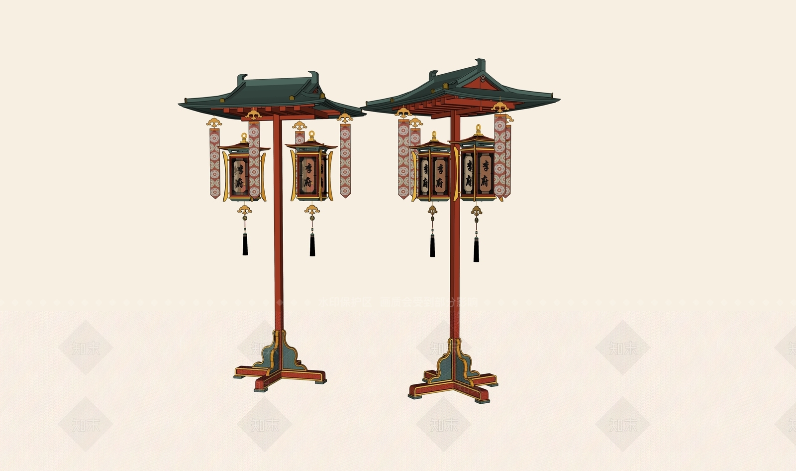 中式新中式落地灯SU模型下载【ID:1181007753】