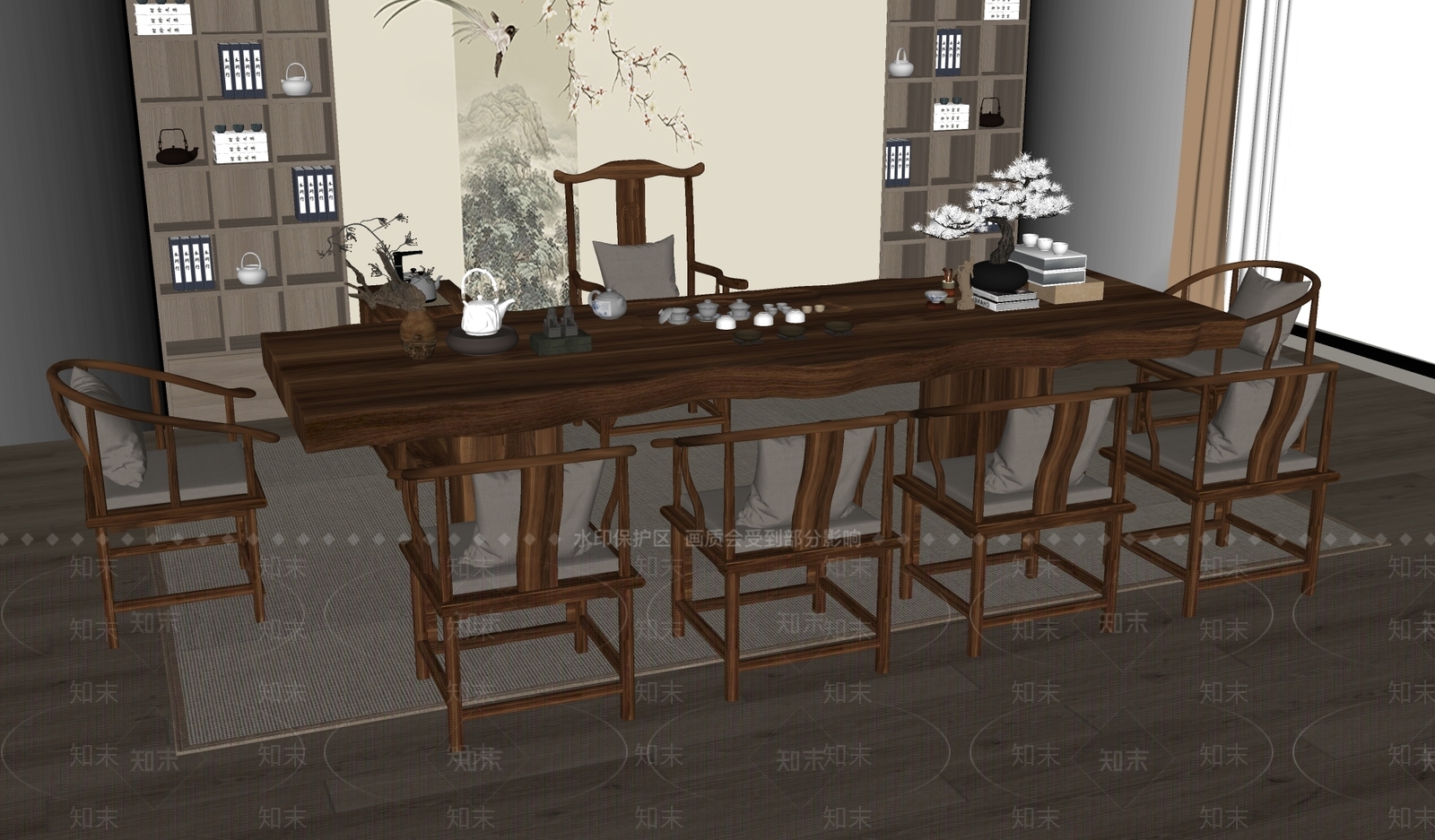新中式现代茶桌椅SU模型下载【ID:1181014570】