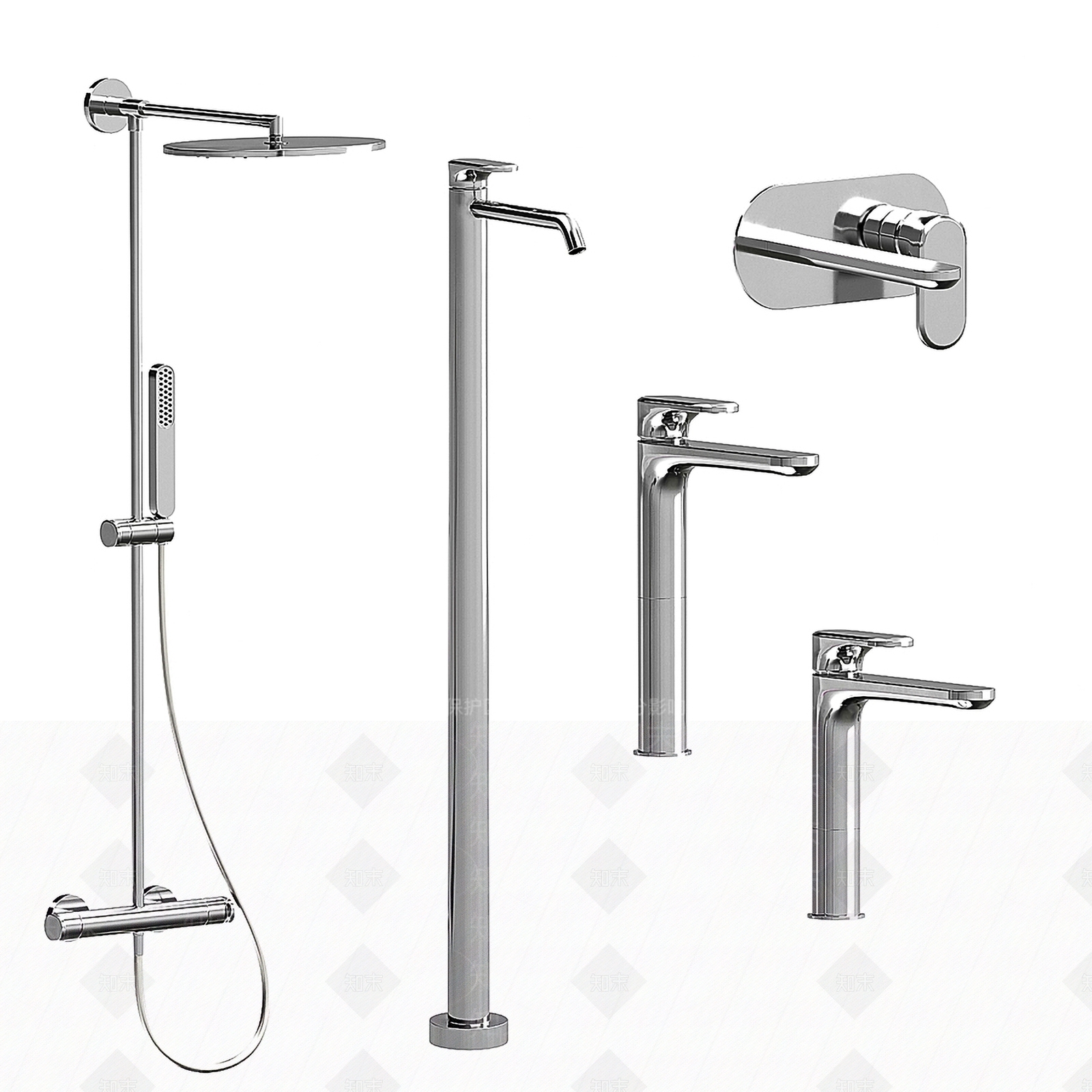 现代水龙头花洒组合3D模型下载【ID:1181018193】