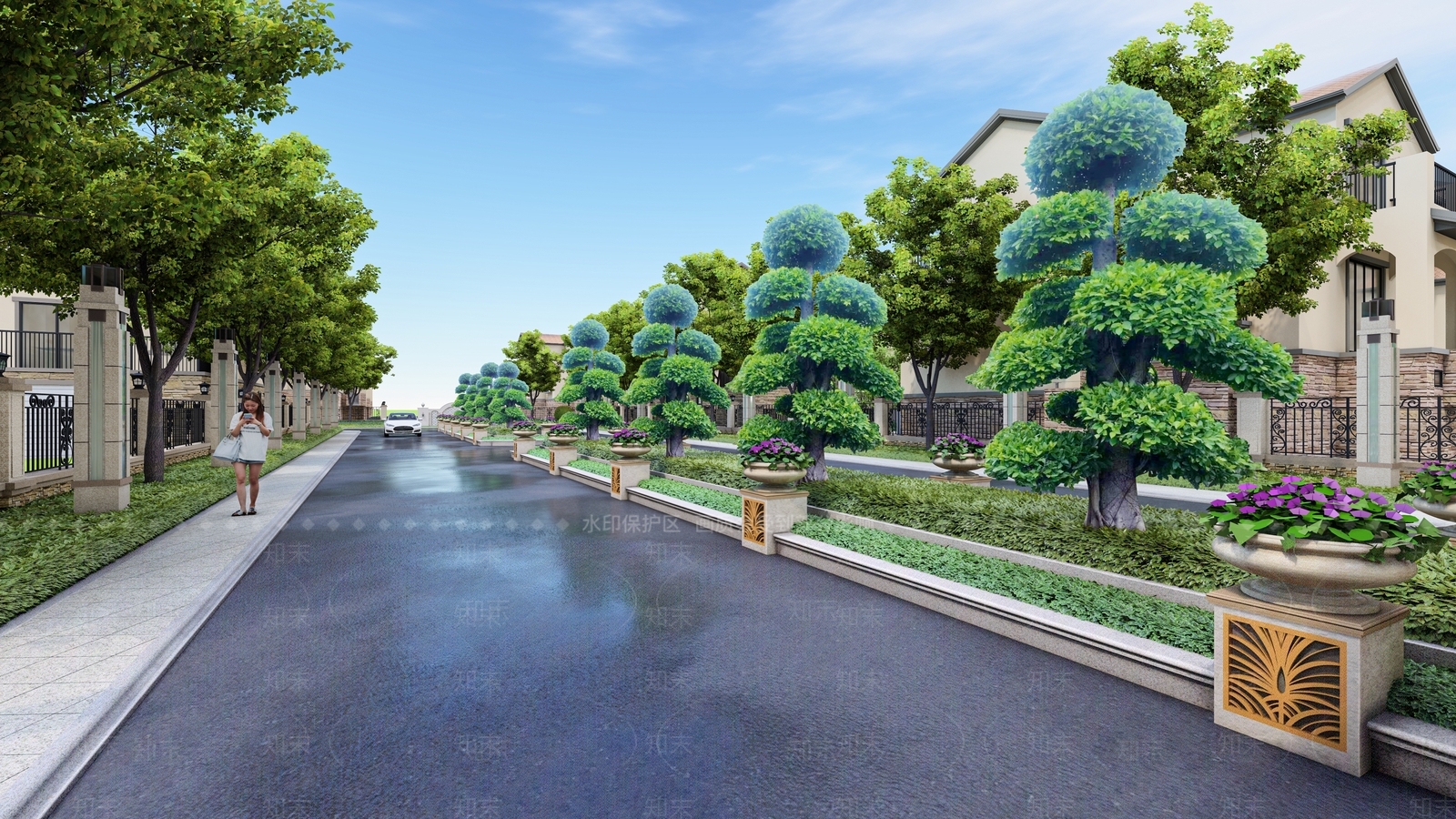 欧式小区景观SU模型下载【ID:1181019561】