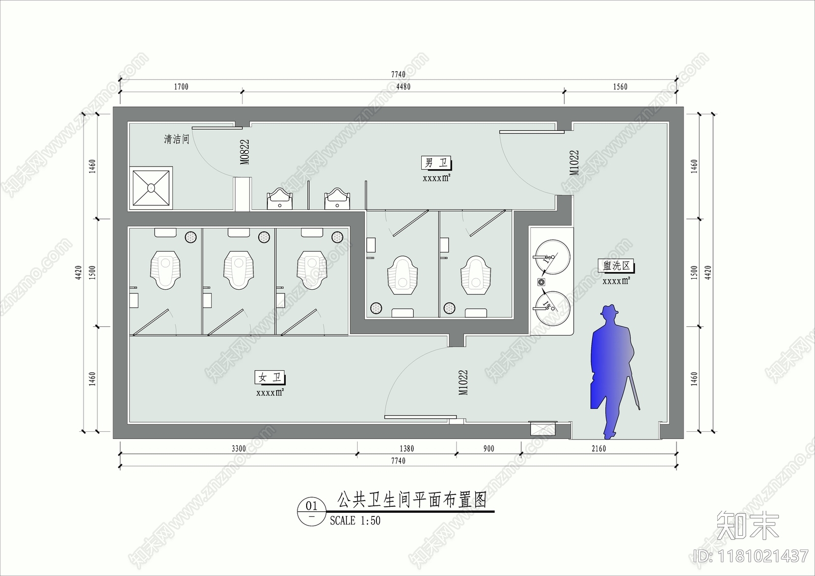 现代公共卫生间cad施工图下载【ID:1181021437】