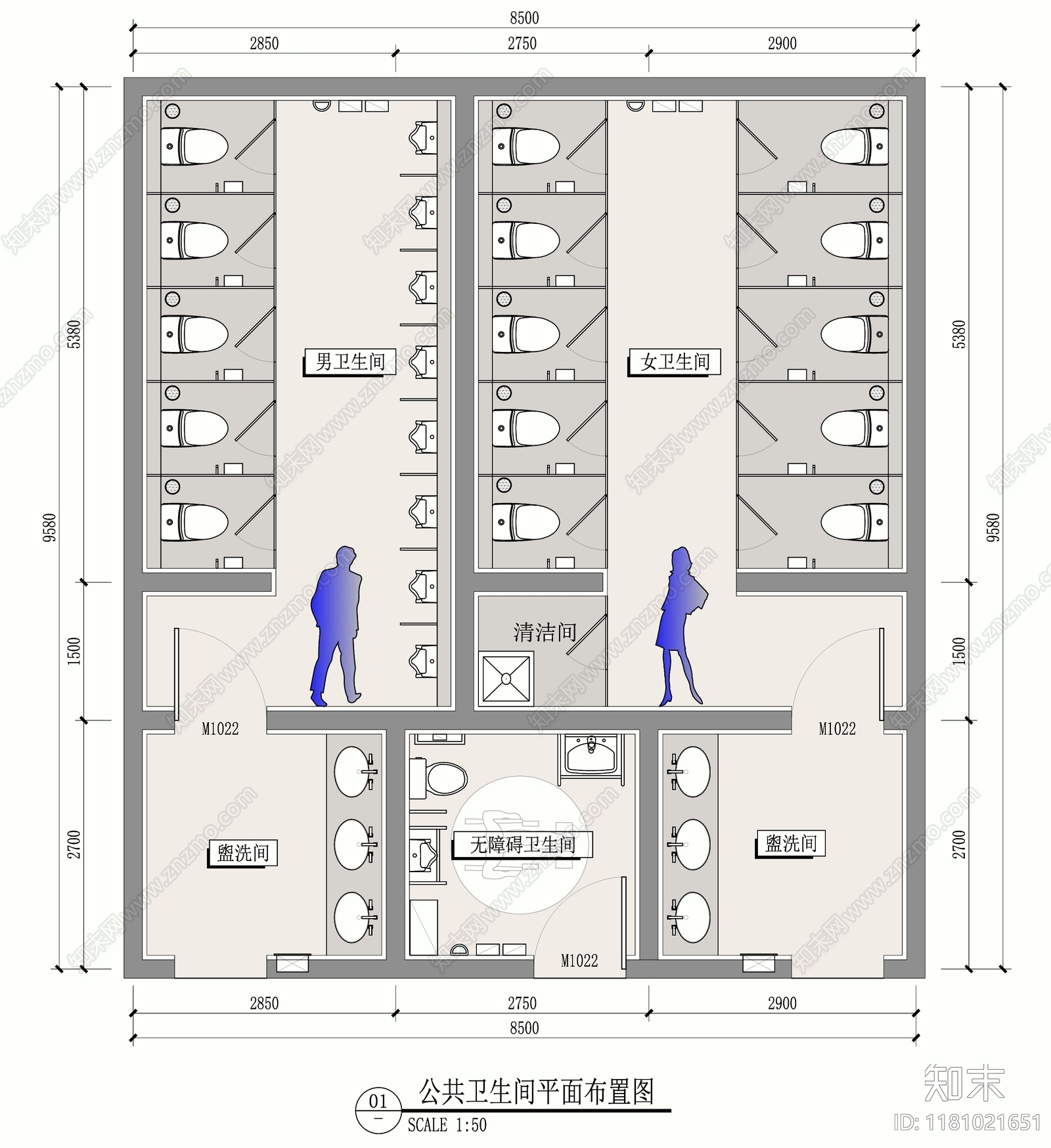 现代公共卫生间施工图下载【ID:1181021651】