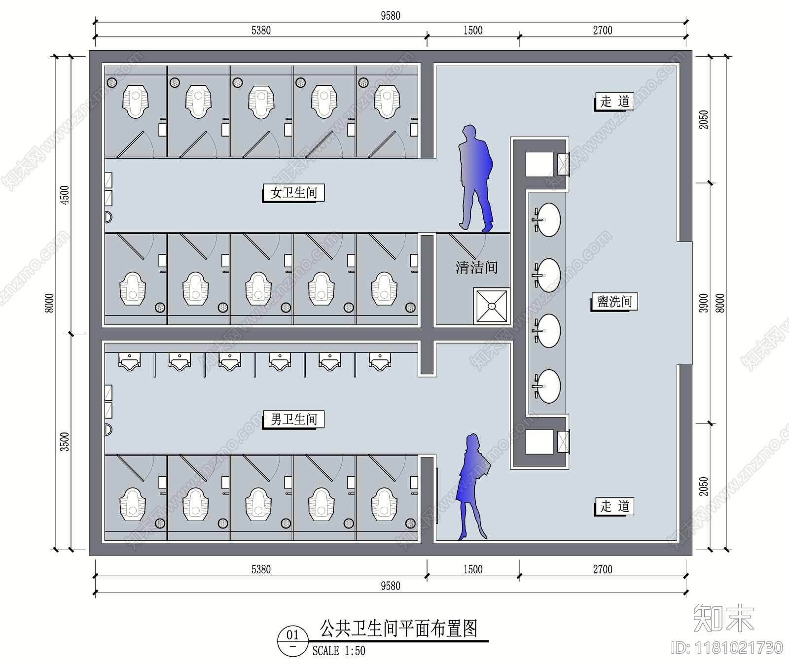 现代公共卫生间cad施工图下载【ID:1181021730】