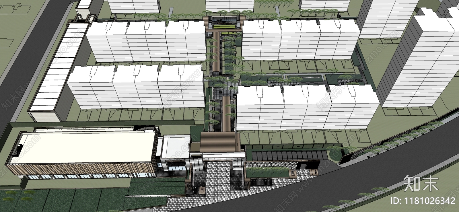 现代小区景观SU模型下载【ID:1181026342】