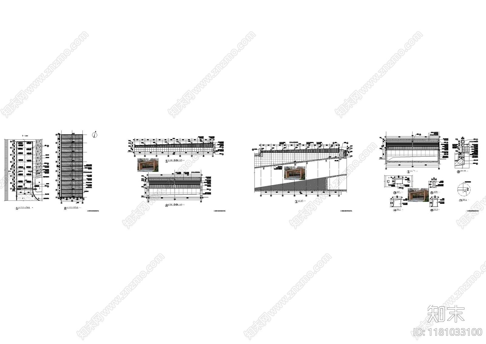 现代廊架cad施工图下载【ID:1181033100】