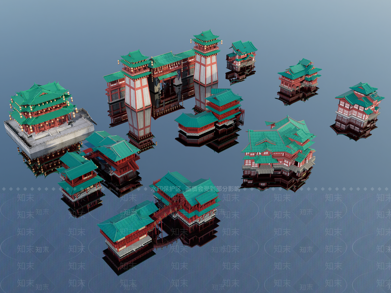 现代新中式古建3D模型下载【ID:1181272525】