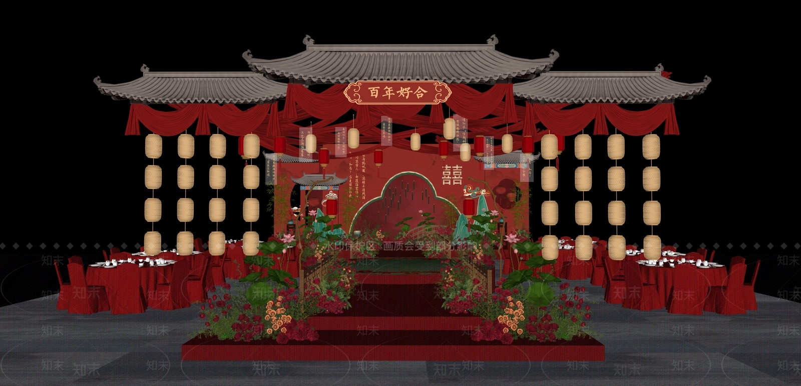 中式宴会厅SU模型下载【ID:1181039437】