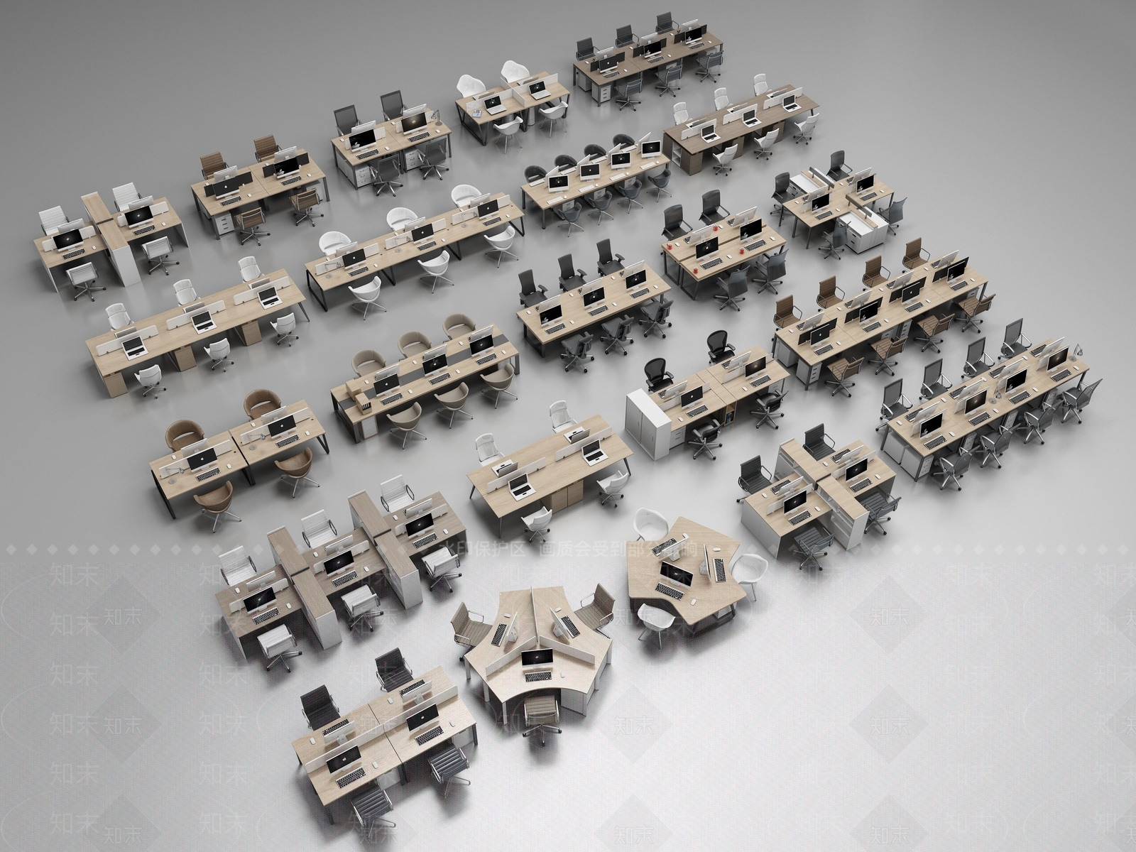 现代简约办公桌椅3D模型下载【ID:1181040585】