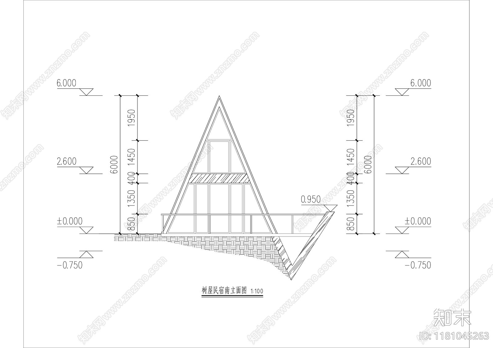 现代民宿建筑cad施工图下载【ID:1181045263】